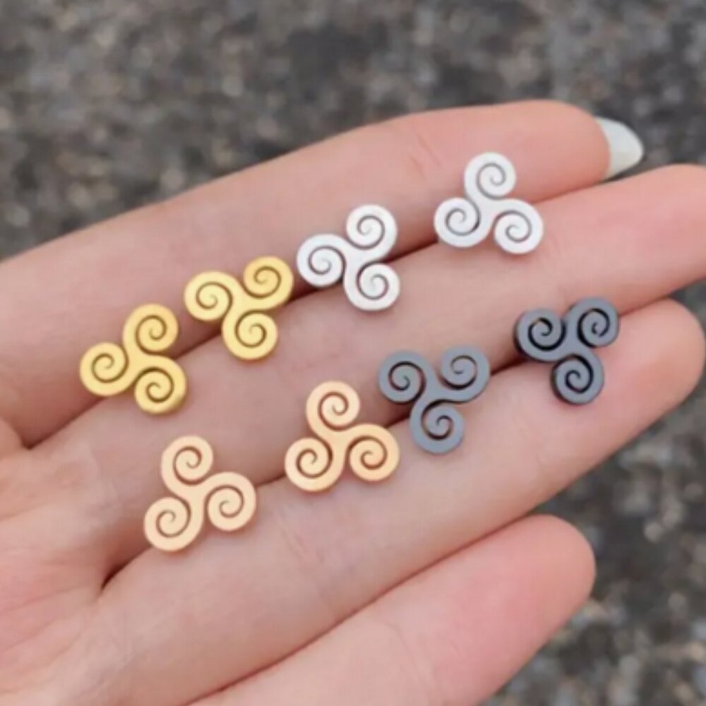 Back in Stock- Stainless Triskelion Spiral Stud Earrings in Silver